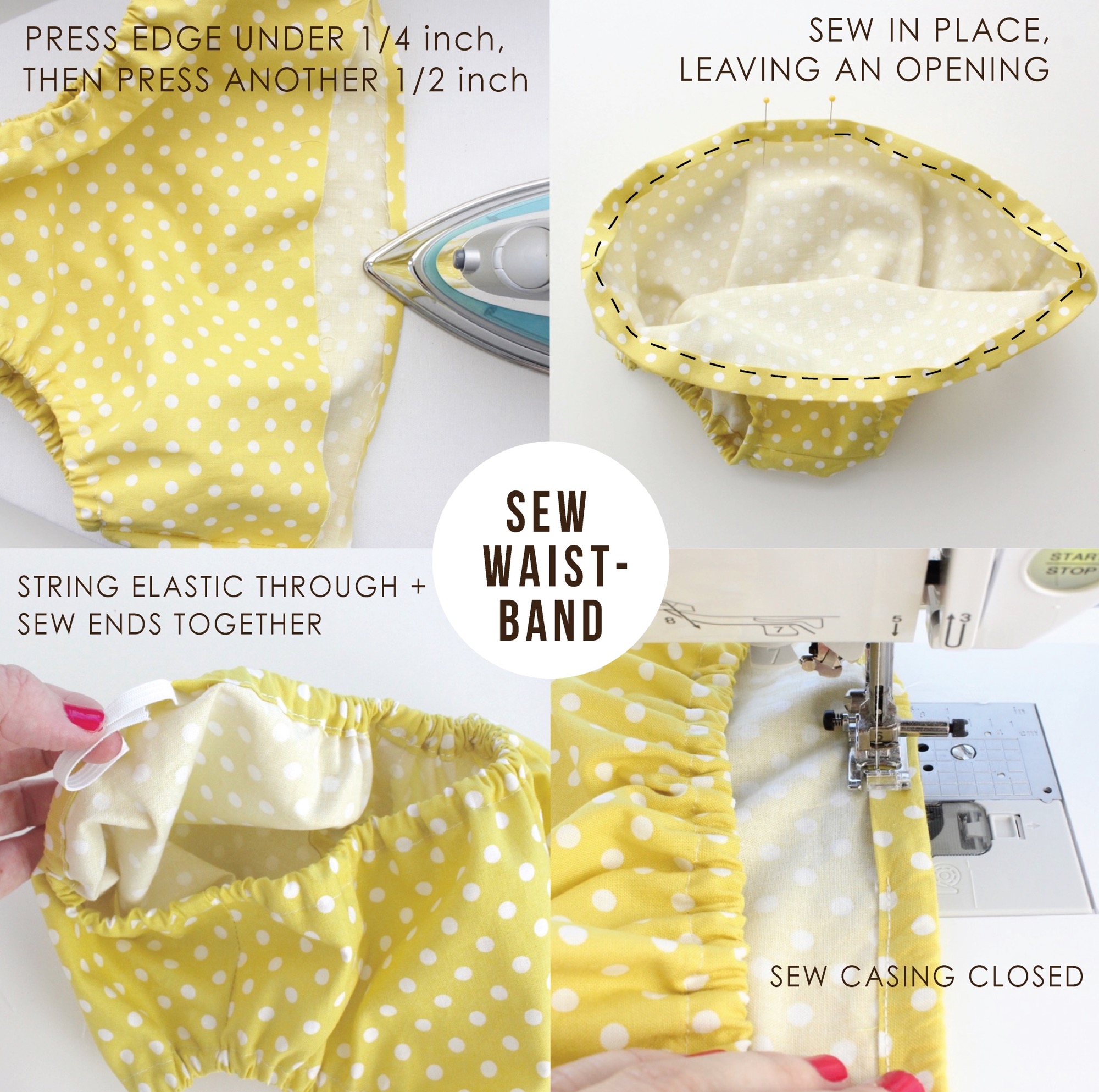 How to sew the Lou Box Dress 2 elastic waistband casing 